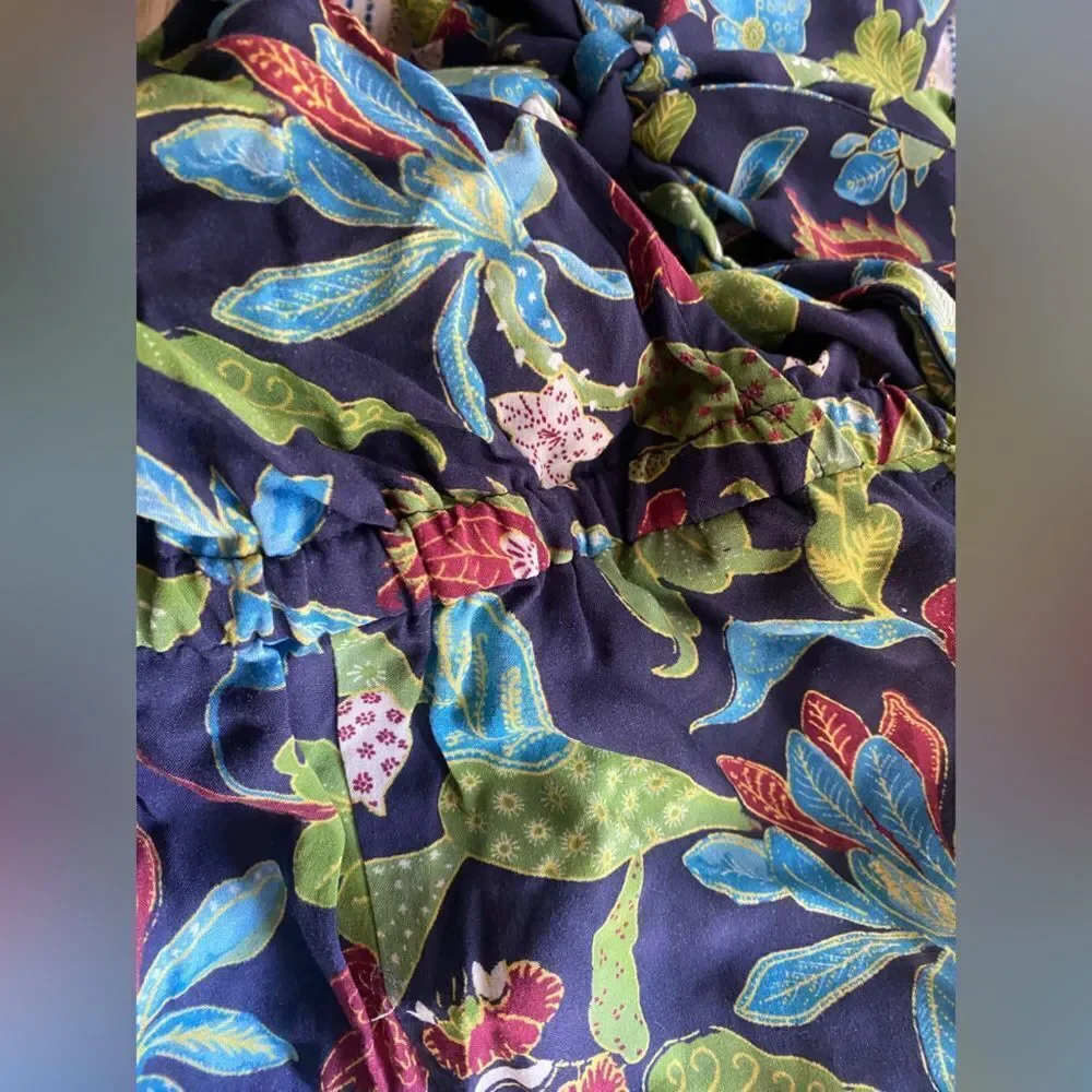 Tory Burch  Wisteria Wrap Romper Womens Swim Cover Up Blue Green Sleeveles Sz XS